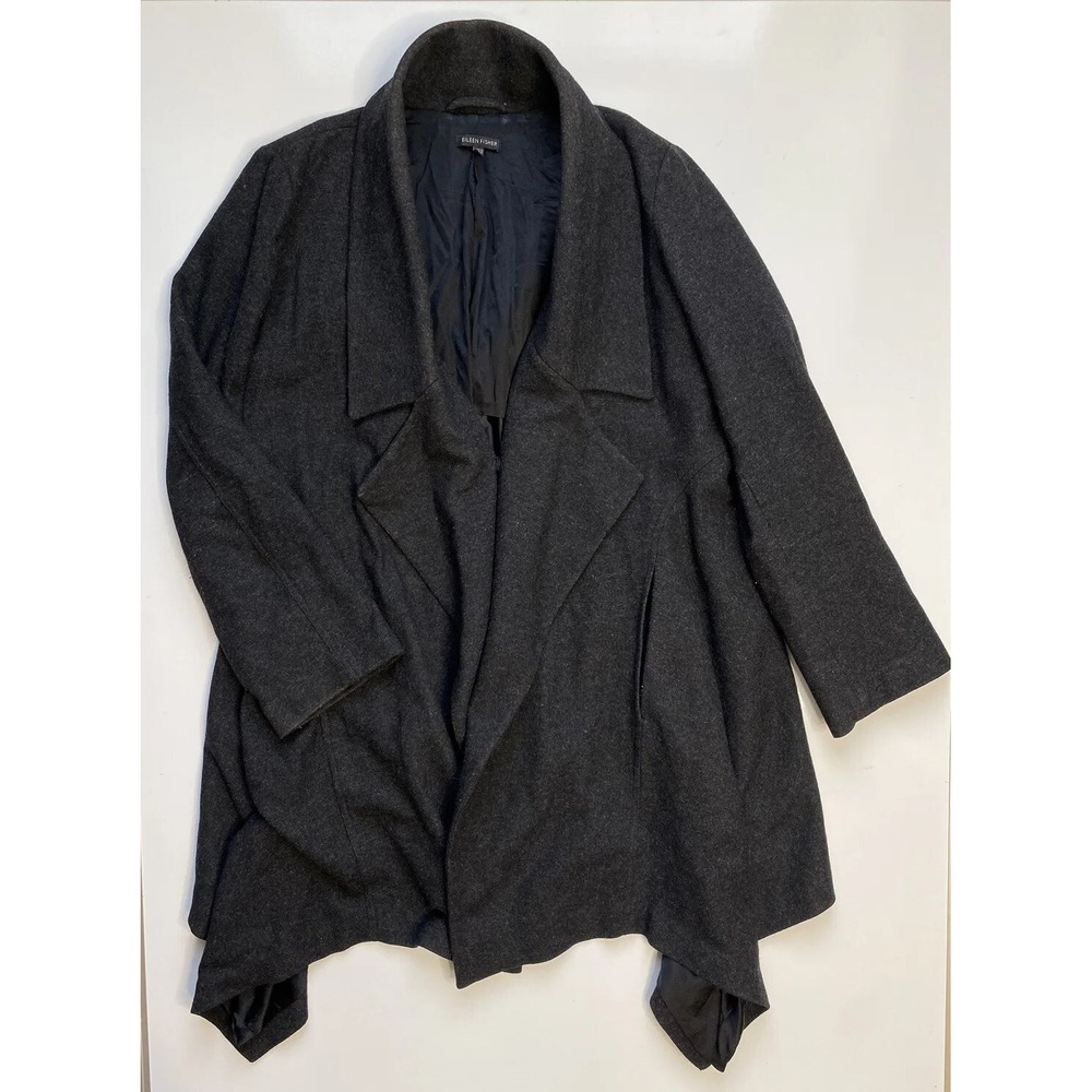 Eileen Fisher‎ Drape Cardigan Charcoal Gray Wool Blend / Women's Large